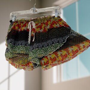 Boho Patchwork Ruffle Shorts – Elastic Waist Lightweight Festival Style